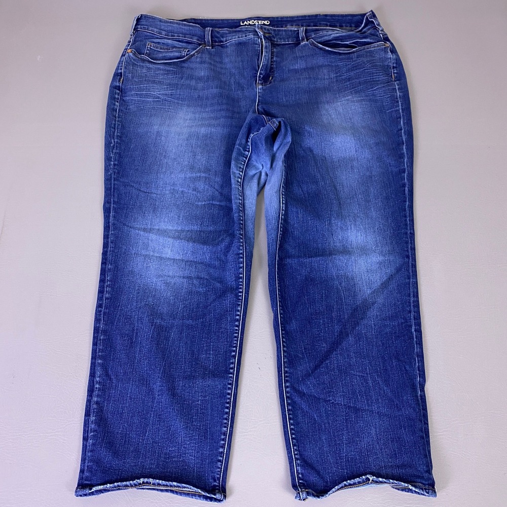 Lands End‎ Mid Rise True Straight Jeans Women's Plus Size 22W Blue Stretch Denim